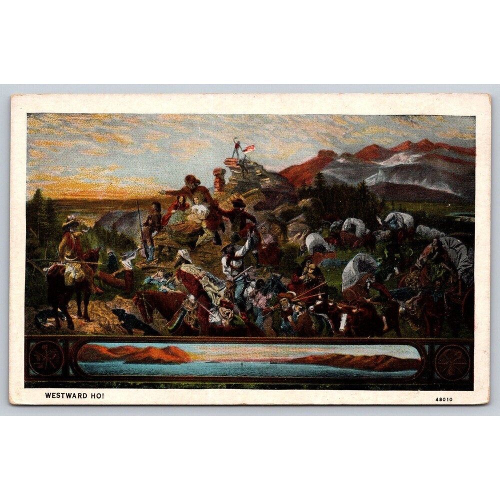 Postcard Colorado California Westward Ho Painting Rocky Mountains Golden Gate